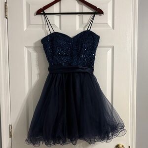 Navy Blue Formal Sequin Dress